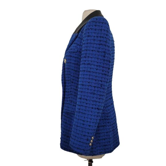 Zara Combination Faux Leather Textured Blazer Sz M Sophisticated Preppy Academia - Picture 6 of 14